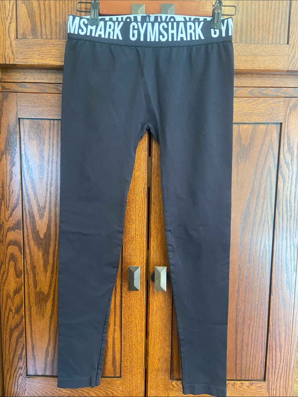 Gymshark Black Leggings with White Logo Waistband